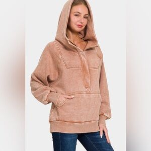 Zenana Acid Wash Fleece Kangaroo Hoodie 10010070420